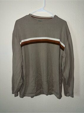 Men's Crewneck Sweater in Taupe with Stripe Detail